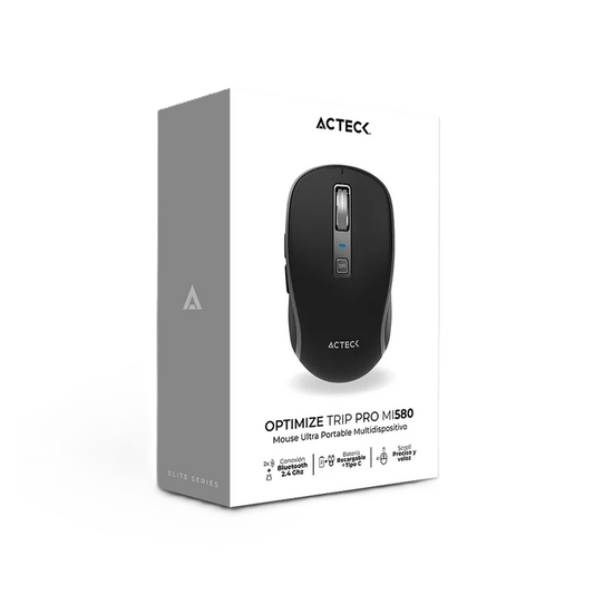 Mouse Acteck Optimize Trip Pro Mi580 / Inalambrico / 1600 Dpi Ajustable / 6 Botones Scroll / Recargable / Dual Dongle Usb 2.4 Ghz 2 Bluetooth / Win Mac Android / Negro / Ac-939591