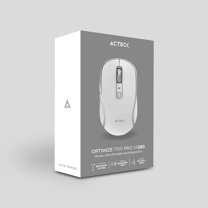 Mouse Acteck Optimize Trip Pro Mi580 / Inalambrico / 1600 Dpi Ajustable / 6 Botones + Scroll / Recargable / Dual Dongle Usb 2.4 Ghz + 2 Bluetooth / Win + Mac + Android / Blanco / Ac-939607