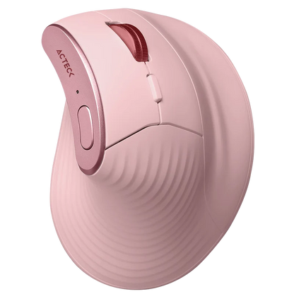 Mouse Acteck Virtuos Fitt Pro Mi770 / Vertical / Ergonomico / Inalambrico Dual  / Dongle Usb 2.4 Ghz  + 2 Bluetooth / Recargable / Optico / 2400 Dpi Ajustable / 8 Botones + Scroll / Rosa / Ac-939638