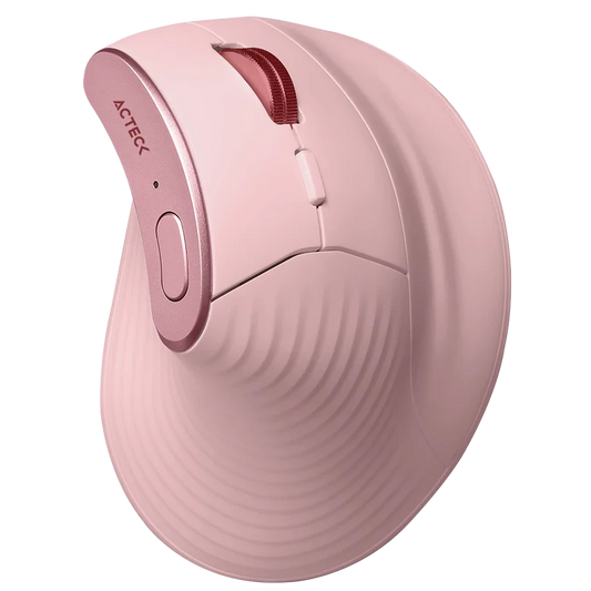 Mouse Acteck Virtuos Fitt Pro Mi770 / Vertical / Ergonomico / Inalambrico Dual  / Dongle Usb 2.4 Ghz  + 2 Bluetooth / Recargable / Optico / 2400 Dpi Ajustable / 8 Botones + Scroll / Rosa / Ac-939638