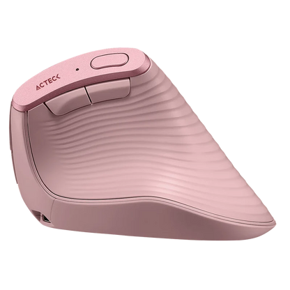 Mouse Acteck Virtuos Fitt Pro Mi770 / Vertical / Ergonomico / Inalambrico Dual  / Dongle Usb 2.4 Ghz  + 2 Bluetooth / Recargable / Optico / 2400 Dpi Ajustable / 8 Botones + Scroll / Rosa / Ac-939638