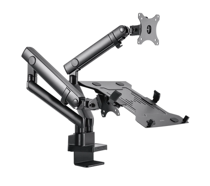 Soporte Acteck Enforce Motion Sm636 / Para Monitor 17-32 Pulg Y Laptop 10-15.6 Pulg / Rotacion Ajustable / Vesa 75-100mm / Adaptador De Escritorio / Max 8 Kg Por Brazo / Negro / Ac-939645