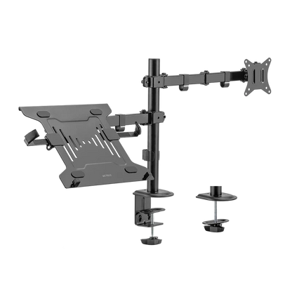 Soporte Acteck Enforce Zone Sm480 / Para Monitor 17-32 Pulg Y Laptop 10-15.6 Pulg / Articulado / Para Escritorio / Inclinacion Y Giro Ajustable / Max 9kg Monitor - 4 Kg Lap / Negro / Ac-939652