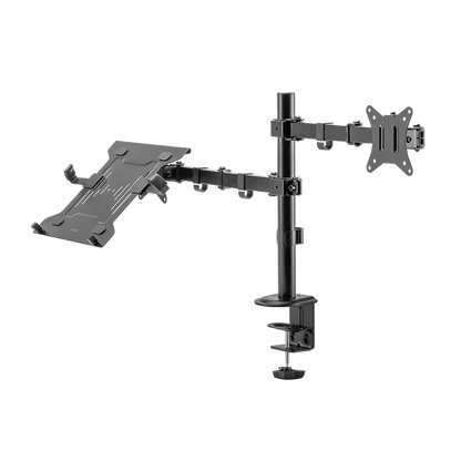 Soporte Acteck Enforce Zone Sm480 / Para Monitor 17-32 Pulg Y Laptop 10-15.6 Pulg / Articulado / Para Escritorio / Inclinacion Y Giro Ajustable / Max 9kg Monitor - 4 Kg Lap / Negro / Ac-939652