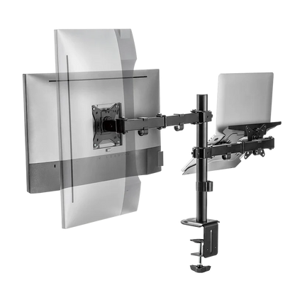 Soporte Acteck Enforce Zone Sm480 / Para Monitor 17-32 Pulg Y Laptop 10-15.6 Pulg / Articulado / Para Escritorio / Inclinacion Y Giro Ajustable / Max 9kg Monitor - 4 Kg Lap / Negro / Ac-939652