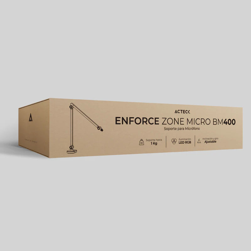 Soporte  Acteck Para Microfono Enforce Zone Micro Bm400 / Inclinacion Y Giro Ajustable / 1 Kg / Led Rgb / Alcance 357 Mm / Fijacion C-clamp / Advanced Series / Negro / Ac-939706
