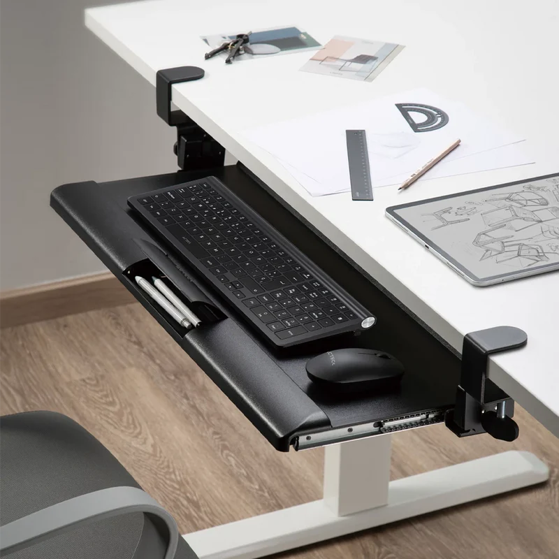 Bandeja Acteck De Teclado Y Mouse Vault Bow Key Bt444 / Para Debajo Del Escritorio / Hasta 5 Kg / Inclinacion 15* / Fijacion C-clamp Advanced Series / Negro / Ac-939751