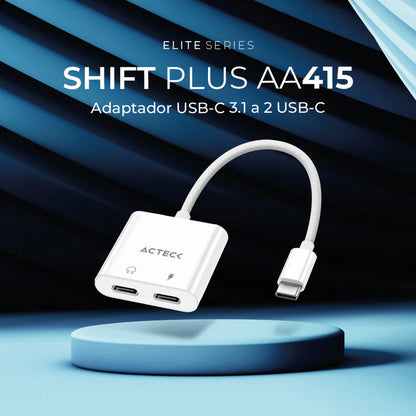 Adaptador Acteck Shift Plus Aa415 / Usb C - 2x Usb C / Audio - Tipo C Dp / Android - Ios / Blanco / Ac-939768