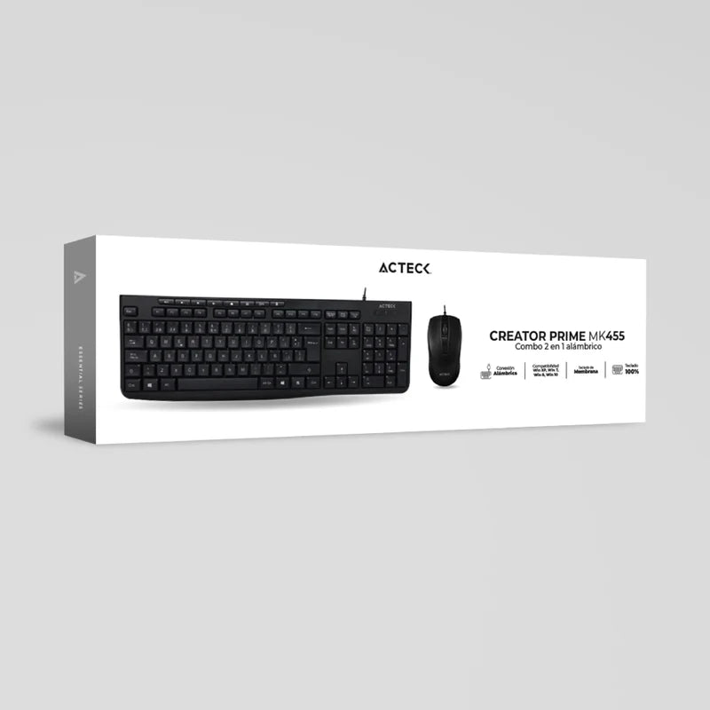 Kit Acteck Creator Prime Mk455 / Teclado Y Mouse / Alambrico / 105 Teclas / Multimedia / 1600 Dpi Ajustable / Optico / 3 Botones + Scroll / Win - Mac Os - Android / Negro / Ac-939928