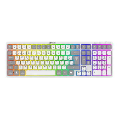 Teclado Acteck Techno Pro Ti790 / Multidispositivo Inalambrico Dual / 108 Teclas / Usb - 2 Bt- 2.4 Ghz / Mecanico / Multimedia / Iluminacion Rgb / Recargable / EspaÑol /win - Mac / Blanco / Ac-940078