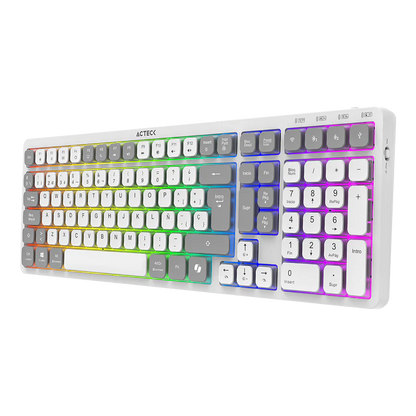 Teclado Acteck Techno Pro Ti790 / Multidispositivo Inalambrico Dual / 108 Teclas / Usb - 2 Bt- 2.4 Ghz / Mecanico / Multimedia / Iluminacion Rgb / Recargable / EspaÑol /win - Mac / Blanco / Ac-940078