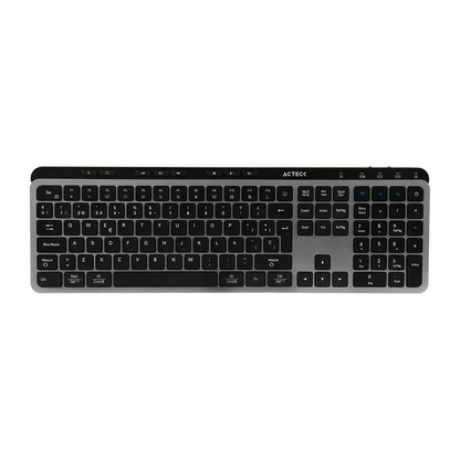 Teclado Acteck Inspire Krea Ti755 / Inalambrico Dual / Multidispositivo 2.4 Ghz + 2 Bt / EspaÑol / Win - Mac / 118 Teclas / Bateria Recargable / Anti Ghosting / Negro - Gris / Ac-940085