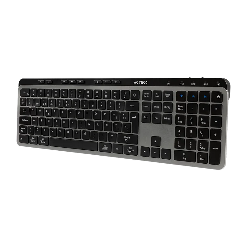Teclado Acteck Inspire Krea Ti755 / Inalambrico Dual / Multidispositivo 2.4 Ghz + 2 Bt / EspaÑol / Win - Mac / 118 Teclas / Bateria Recargable / Anti Ghosting / Negro - Gris / Ac-940085