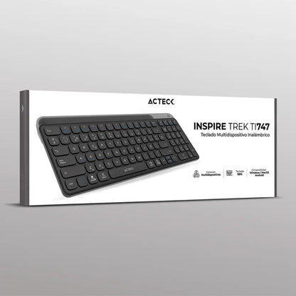 Teclado Acteck Inspire Trek Ti747 / Inalambrico / Multidispositivo Dual / Windows - Mac - Android / EspaÑol / 99 Teclas / Multimedia / Dongle Usb - Bt 5.1 - Cable Usb / Recargable / Negro / Ac-940108