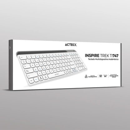 Teclado Acteck Inspire Trek Ti747 / Inalambrico / Multidispositivo Dual / Windows - Mac -android / EspaÑol / 99 Teclas / Multimedia / Dongle Usb - Bt 5.1 - Cable Usb / Recargable / Blanco / Ac-940115