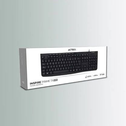 Teclado Acteck Inspire Prime Ta222 / Alambrico / Usb 2.0 / 112 Teclas / Ultraligero / Windows - Mac / EspaÑol / Multimedia / Membrana / Negro / Ac-940146