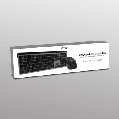 Kit Acteck Creator Krea Mk755 / Teclado Y Mouse / Inalambrico Dual / Multidispositivo / Recargable / Dongle Usb + Bt / Win - Mac / EspaÑol / 118 Teclas / 2000 Dpi / Optico / Negro - Gris / Ac-940160