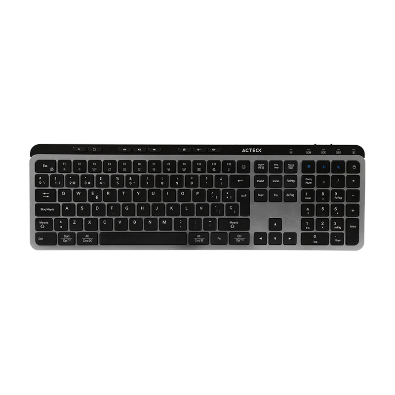 Kit Acteck Creator Krea Mk755 / Teclado Y Mouse / Inalambrico Dual / Multidispositivo / Recargable / Dongle Usb + Bt / Win - Mac / EspaÑol / 118 Teclas / 2000 Dpi / Optico / Negro - Gris / Ac-940160