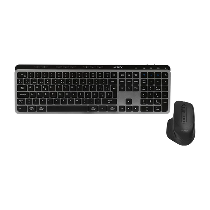 Kit Acteck Creator Krea Mk755 / Teclado Y Mouse / Inalambrico Dual / Multidispositivo / Recargable / Dongle Usb + Bt / Win - Mac / EspaÑol / 118 Teclas / 2000 Dpi / Optico / Negro - Gris / Ac-940160