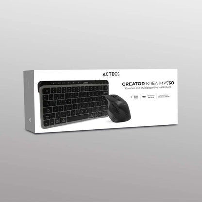 Kit Acteck Creator Krea Mk750 / Teclado Y Mouse / Inalambrico Dual / Multidispositivo / Recargable / Dongle + Bt /  65% / Win - Mac / EspaÑol / 118 Teclas / 2000 Dpi / Optico / Negro-gris / Ac-940177