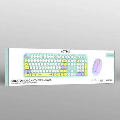 Kit Acteck Creator Chic K-colors Mk485 / Inalambrico / Multimedia / Dongle 2.4 / Esp / 105 Teclas / Optico / 1600 Dpi Ajustable / 4 Botones + Scroll / Win + Mac / Tiffany / Ac-940191