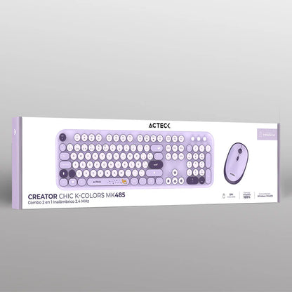 Kit Acteck Creator Chic K-colors Mk485 / Inalambrico / Multimedia / Dongle 2.4 / Esp / 105 Teclas / Optico / 1600 Dpi Ajustable / 4 Botones + Scroll / Win + Mac / Violeta / Ac-940214