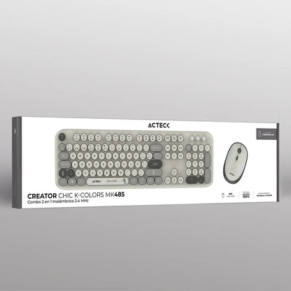 Kit Acteck Creator Chic K-colors Mk485 / Inalambrico / Multimedia / Dongle 2.4 / Esp / 105 Teclas / Optico / 1600 Dpi Ajustable / 4 Botones + Scroll / Win + Mac / Gris / Ac-940184