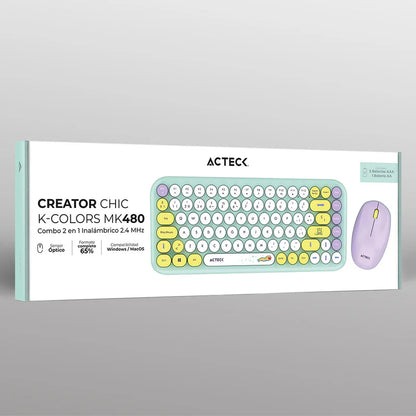 Kit Acteck Creator Chic K-colors Mk480 / Teclado Y Mouse / Inalambrico - Multimedia / 85 Teclas / Optico / 800 Dpi / 4 Botones + Scroll / Win + Mac / EspaÑol / Dongle Usb / Tiffany / Ac-940238