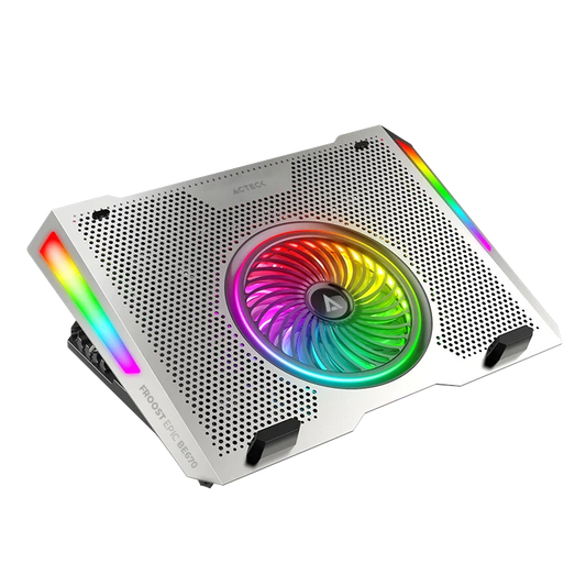 Base Enfriadora Froost Epic Be670 / Altura Ajustable 5 Niveles / Laptop De 15.6 Pulg / 5 Ventiladores / 10 Modos De Iluminacion / Control De Velocidad / Aluminio / Ac-940764