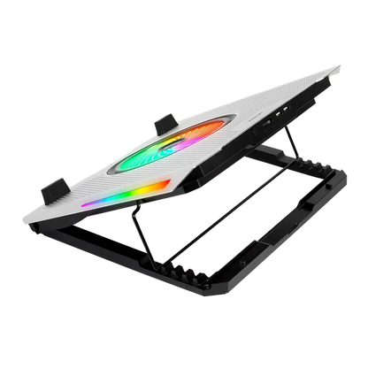Base Enfriadora Froost Epic Be670 / Altura Ajustable 5 Niveles / Laptop De 15.6 Pulg / 5 Ventiladores / 10 Modos De Iluminacion / Control De Velocidad / Aluminio / Ac-940764