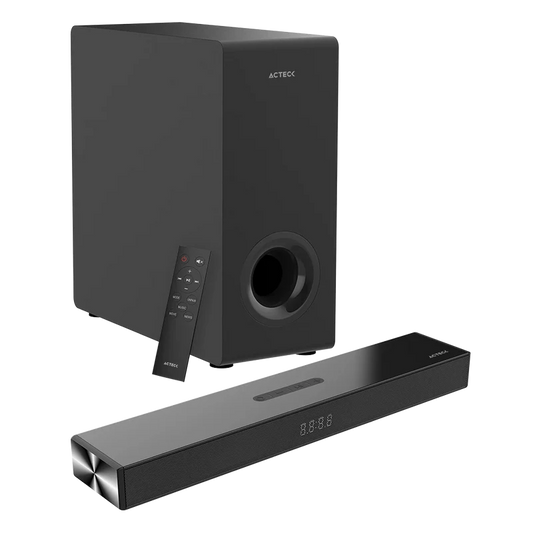 Barra De Sonido Acteck Dynamic Thin Bs600 / 3 Boocinas + Subwoofer / Sonido Estereo 2.1 / 60 W / 80 Db / 3.5 Mm - Usb - Hdmi - Optical - Bluetooth 5.3 / Negro / Ac-940801