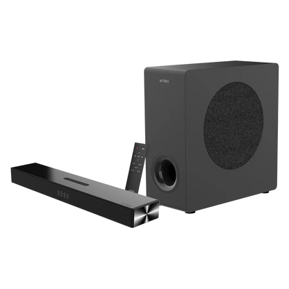 Barra De Sonido Acteck Dynamic Thin Bs600 / 3 Boocinas + Subwoofer / Sonido Estereo 2.1 / 60 W / 80 Db / 3.5 Mm - Usb - Hdmi - Optical - Bluetooth 5.3 / Negro / Ac-940801