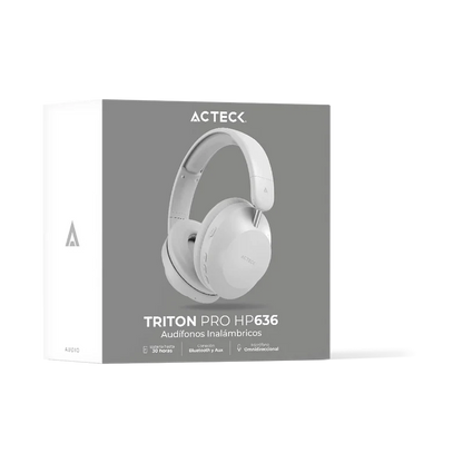 Audifonos Acteck Triton Pro Hp636 / Diadema / Inalambricos / Bt 5.4 - Aux 3.5 Mm / Microfono Omnidireccional / Bateria 30 Hrs / Cancelacion De Ruido / Ultraligeros / 20 Hz-20 Khz / Blanco / Ac-940931