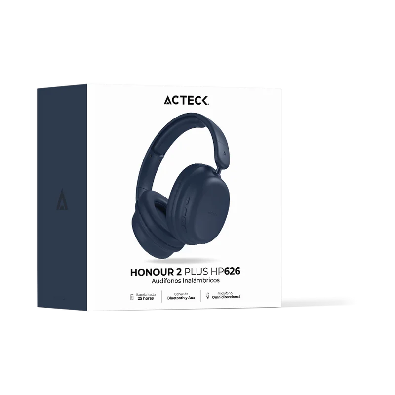 Audifonos Acteck Honour 2 Plus Hp626 / Diadema / Inalambricos / Bt 5.4 - Aux 3.5 Mm / Bateria 25 Hrs / Microfono Omnidireccional / 20 Hz-20 Khz / Cancelacion De Ruido / Azul / Ac-940962