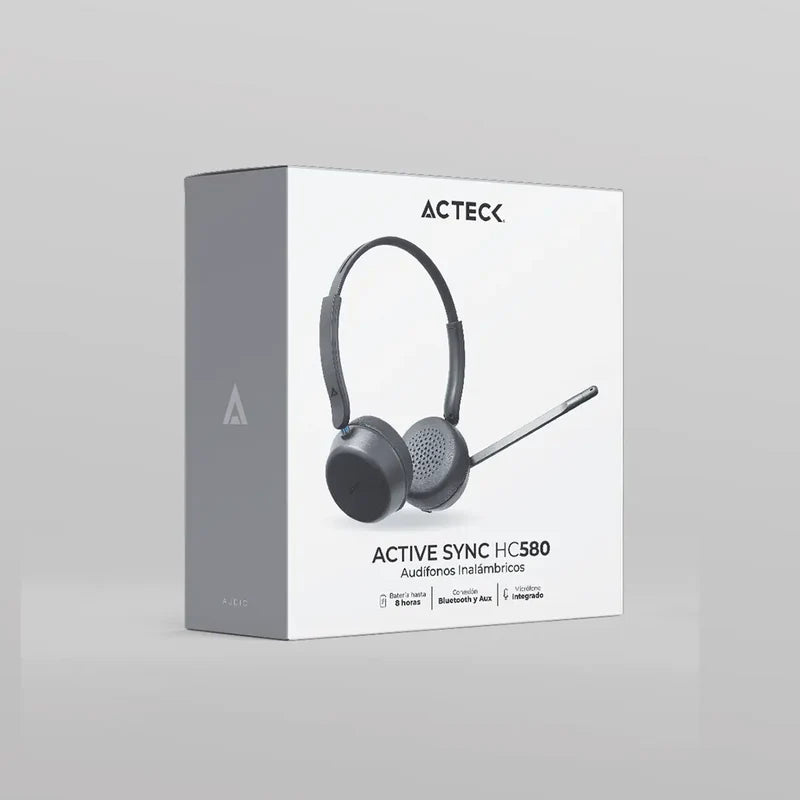 Audifonos Acteck Active Sync Hc580 / Diadema / Inalambrico /  Microfono Unidireccional / Conexion Bluetooth Y Auxiliar / 20 Hz - 20 Khz / Cancelacion De Ruido / Negro / Ac-942386