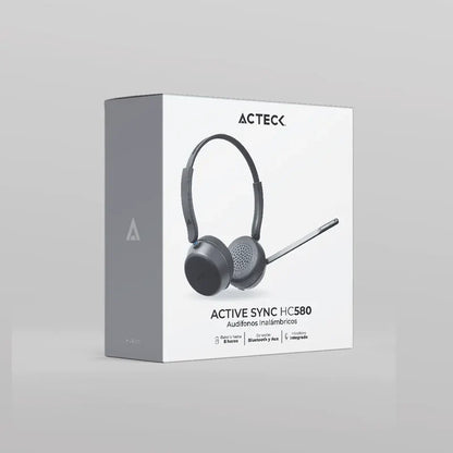 Audifonos Acteck Active Sync Hc580 / Diadema / Inalambrico /  Microfono Unidireccional / Conexion Bluetooth Y Auxiliar / 20 Hz - 20 Khz / Cancelacion De Ruido / Negro / Ac-942386