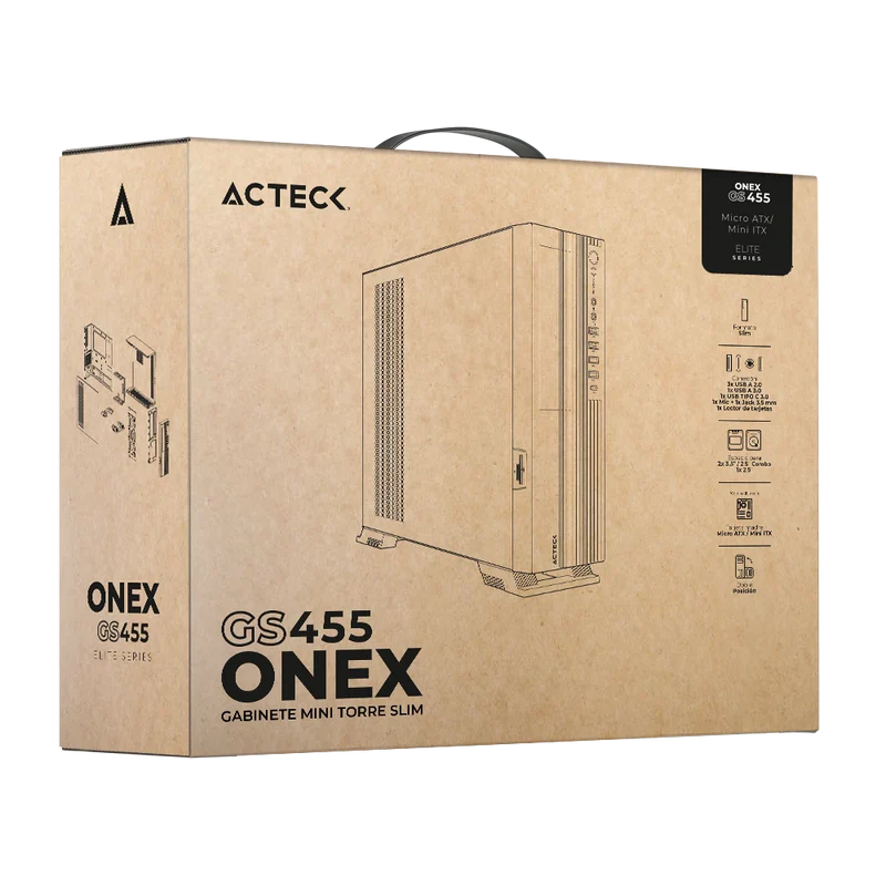 Gabinete Acteck Onex Gs455 / Mini Torre Slim / Micro Atx - Mini Itx / Fuente De Poder Sfx 500 W / Doble Posicion / Lector De Tarjetas Sd / Full Metal / 5 AÑos De Garantia / Negro / Ac-943079