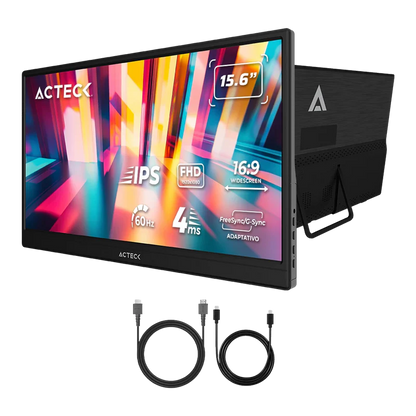 Monitor Portatil Acteck Linkpad Lp15y / 15.6 Pul / Plano / Ips / Relacion 16:9 / Full Hd / Sin Marco / 60 Hz / Ultraportatil / Hdr10 / MultilingÜe E Intuitivo / Bocinas Integradas / Negro / Ac-943093