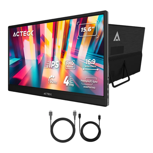 Monitor Portatil Acteck Linkpad Lp15y / 15.6 Pul / Plano / Ips / Relacion 16:9 / Full Hd / Sin Marco / 60 Hz / Ultraportatil / Hdr10 / MultilingÜe E Intuitivo / Bocinas Integradas / Negro / Ac-943093