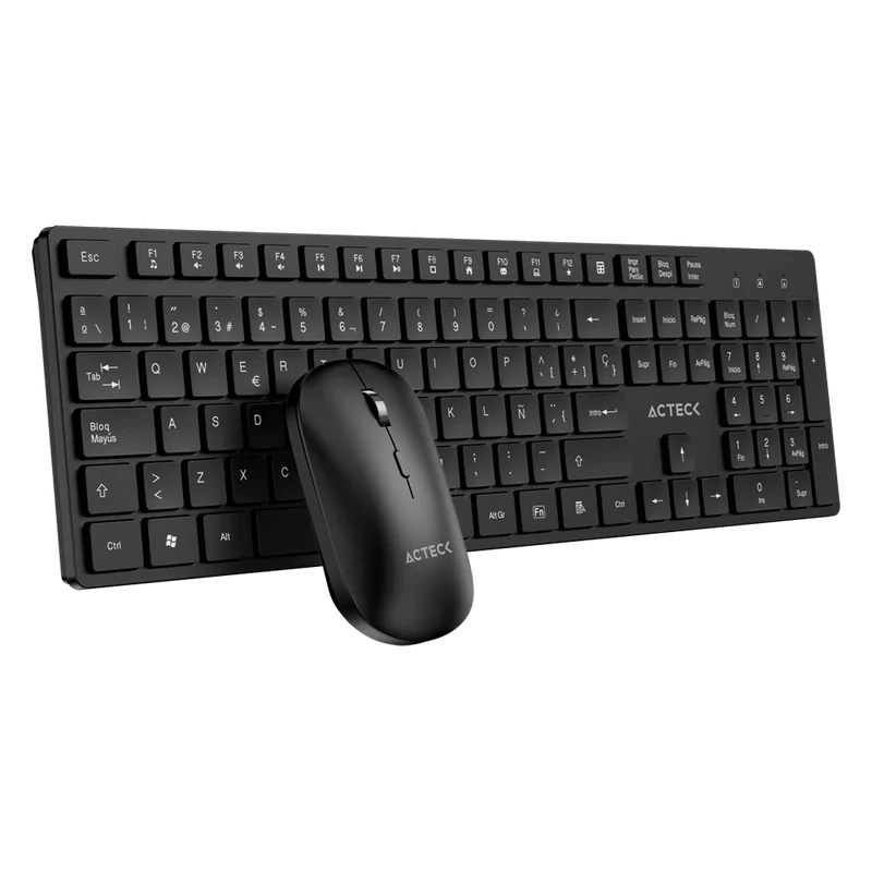 Kit Acteck Creator Vantage Aero Mk555 / Teclado Y Mouse / Inalambrico Dongle Usb / Ergonomico / Win / EspaÑol / Membrana / 105 Teclas / 1600 Dpi Ajustable / 4 Botones / Optico / Negro / Ac-943482