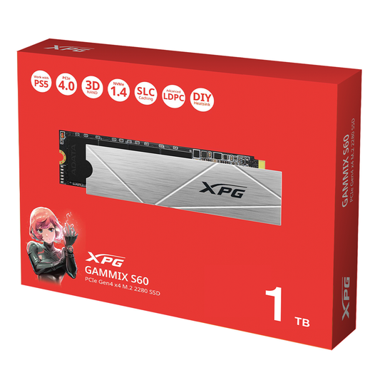 Unidad De Estado Solido Ssd Interno Xpg Gammix 1tb S60 M.2 2280 Nvme Pcie Gen 4x4 Lect.5000 Escrit. 3200 Mbs 3dnand Pc Laptop Minipc Con Disipador Gamer (agammixs60-1t-cs)