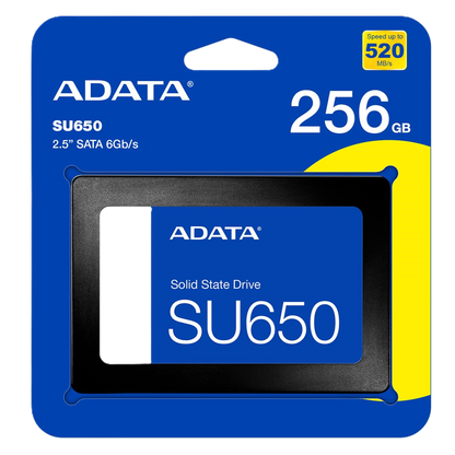 Unidad De Estado Solido Ssd Interno Adata Su650 256gb 2.5 Sata3 Lect. 520 Escrit. 450 Mbs 7mm Pc Laptop Minipc Sin Bracket 3dnand Asu650ss-256gt-r