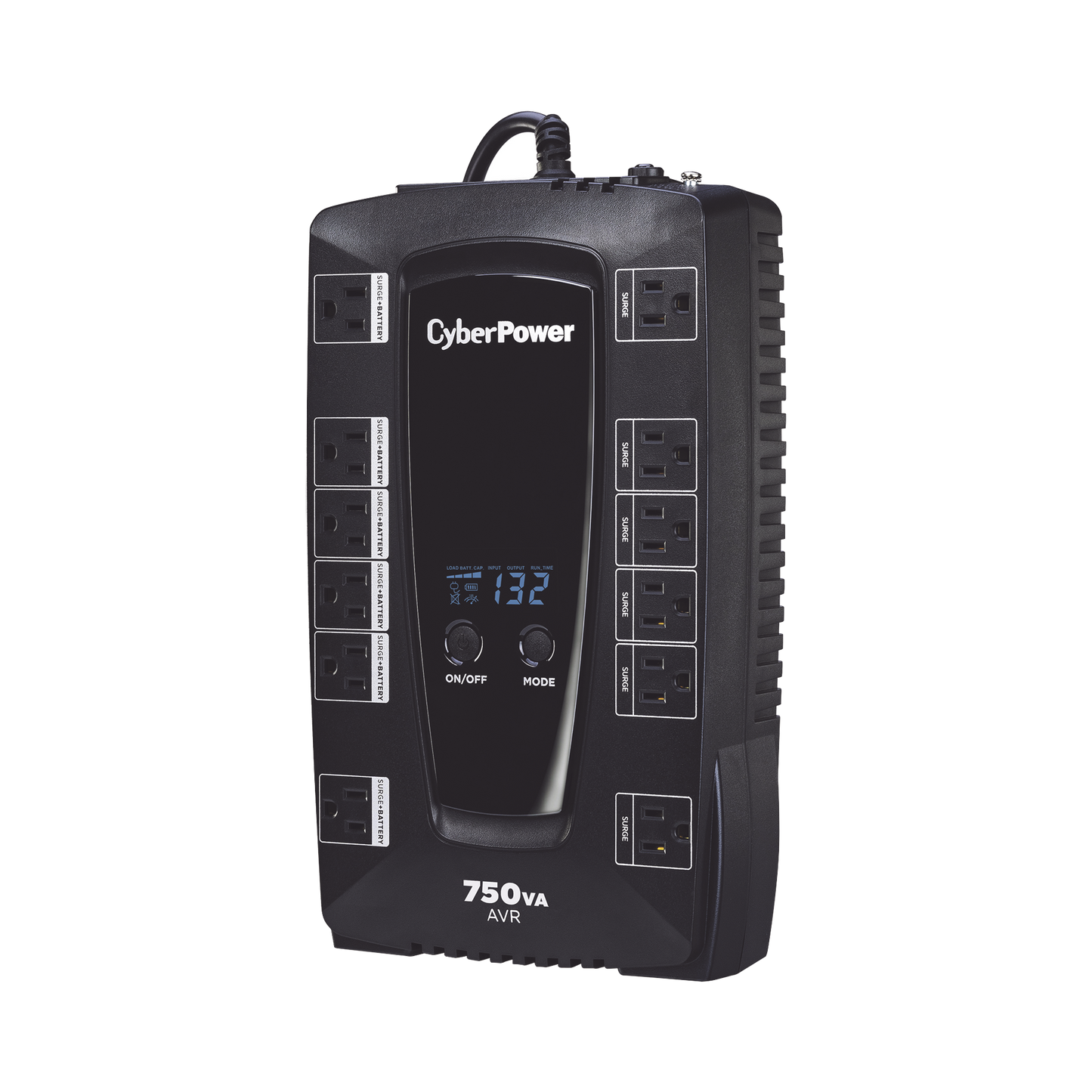 No Break Cyberpower (avrg750lcd) 760va / 450 Watts, Interactivo, Torre, Pantalla Lcd, 12 × Nema 5-15r, 6 Respaldo Y 6 SupresiÓn, 3 AÑos Incluyendo BaterÍa.