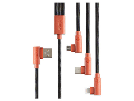 Cable 3 En 1 Microusb/tipo C/lightning Hune Hiedra Sustentable Trenzado 90ª 1.2m Compatible Con Iphone (corteza)