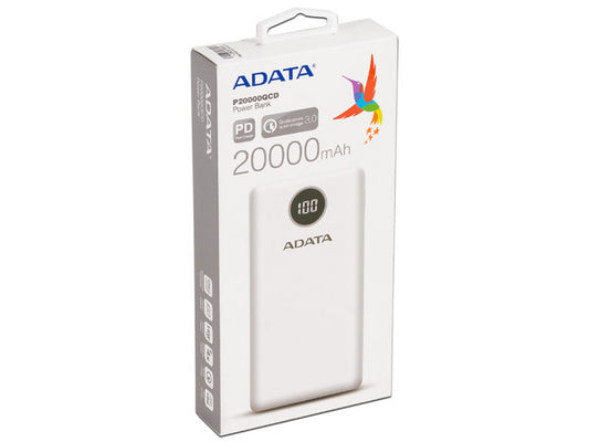 Bateria De Respaldo Adata Power Bank P20000qcd 20000mah/2 Usb A/ 1 Usb C/indicador De Carga Digital Color Blanco (ap20000qcd-dgt-cwh)