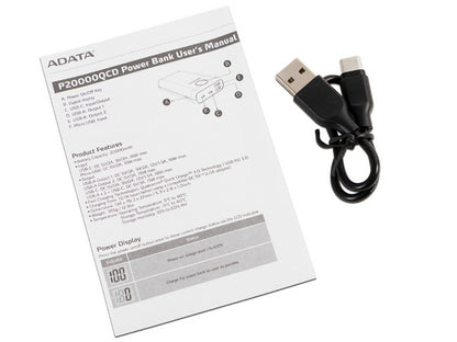 Bateria De Respaldo Adata Power Bank P20000qcd 20000mah/2 Usb A/ 1 Usb C/indicador De Carga Digital Color Blanco (ap20000qcd-dgt-cwh)