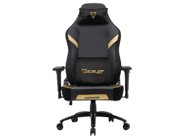 Silla Ocelot Gaming Os-king / Vinipiel Y Terciopelo / Base Metalica Ajustable / Descansabrazos 5d / Piston Clase 4 / Reclinable 90-155 Grados / Hasta 150kg / Cojines Lumbar Y Cervical / Color Negro Co