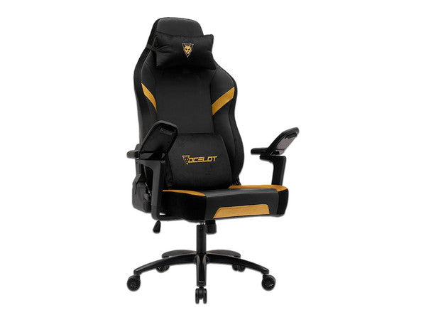 Silla Ocelot Gaming Os-king / Vinipiel Y Terciopelo / Base Metalica Ajustable / Descansabrazos 5d / Piston Clase 4 / Reclinable 90-155 Grados / Hasta 150kg / Cojines Lumbar Y Cervical / Color Negro Co