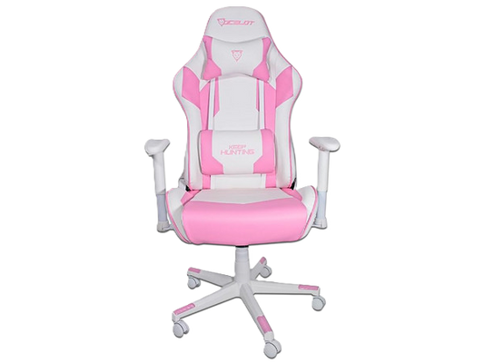 Silla Ocelot Gaming Osr-05 / Vinipiel / Base Nylon Ajustable / Descansabrazos 2d / Piston Clase 4 / Reclinable 90-155 Grados / Hasta 150kg / Cojines Lumbar Y Cervical / Color Blanco Con Rosa