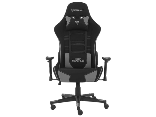 Silla Ocelot Gaming Ost-black Mist / Tela Automotriz / Base Nylon Ajustable / Descansabrazos 1d / Piston Clase 4 / Reclinable 90-155 Grados / Hasta 150kg / Cojines Lumbar Y Cervical / Color Negro Con